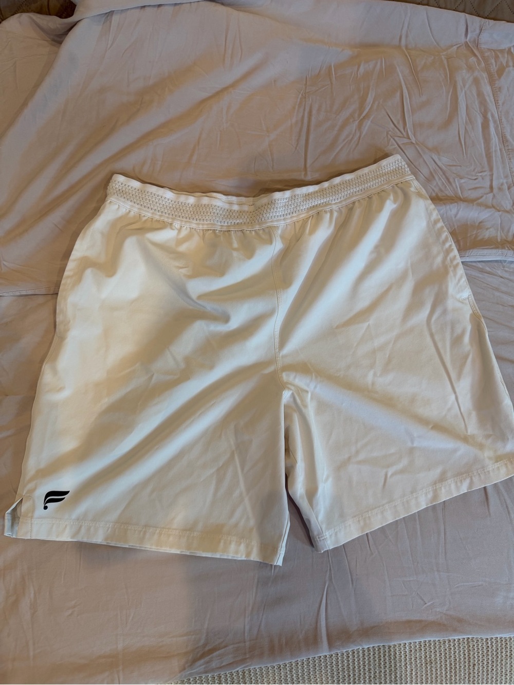 Fabletics Men’s White Athletic Shorts with Subtle Logo